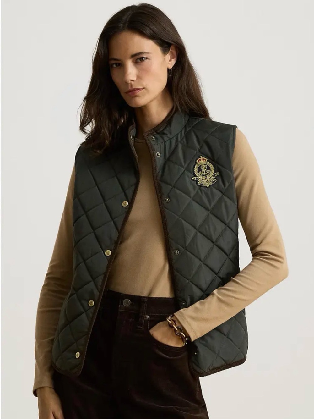 Ralph Lauren Quilted Dark Green Sleeveless Vest with Crest